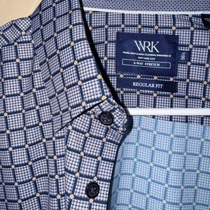 WRK Men's Navy Checkered Casual Button Down Shirt